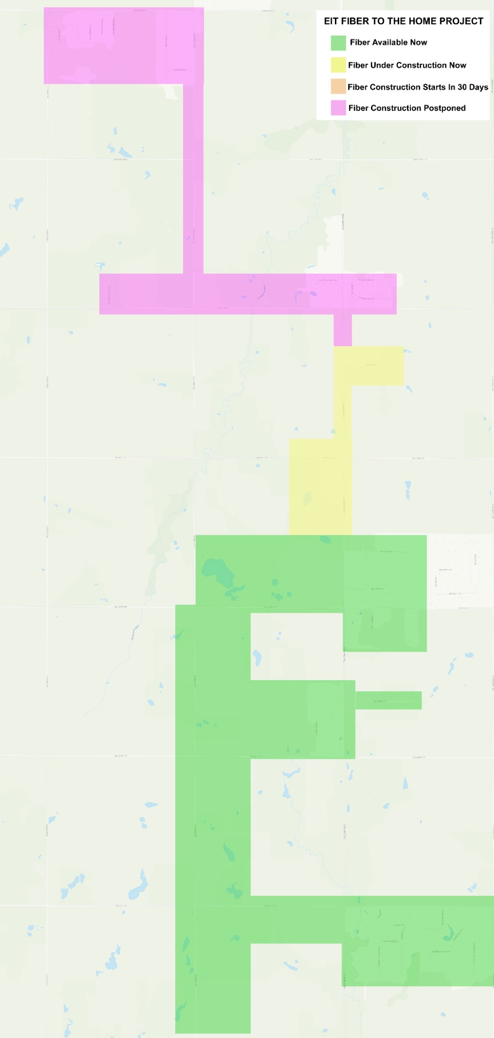 EIT Broadband fiber coverage map showing available, under construction, and planned service areas.